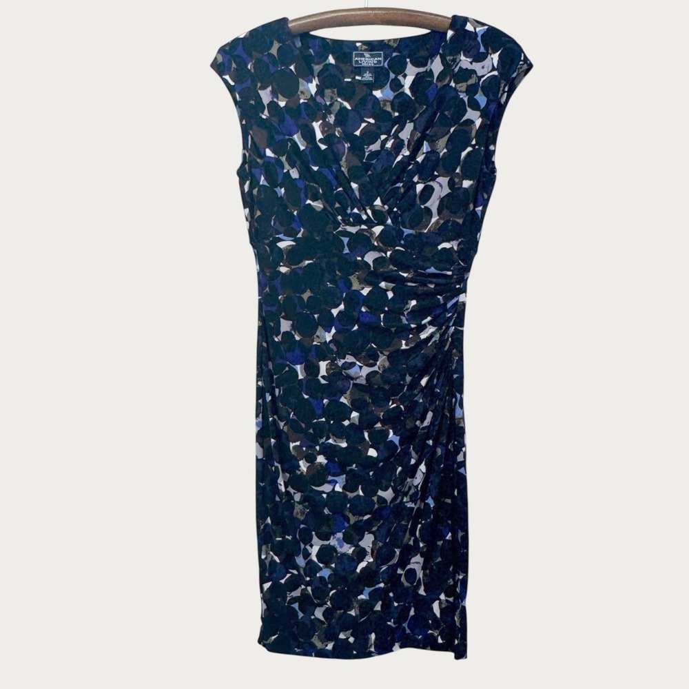 American Living Sheath Dress 2 Blue Purple Floral Abstract Ruched Cap Sleeve